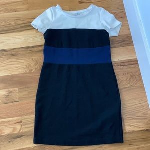 Boden. White, black and blue dress. Short sleeve. Size US 4R